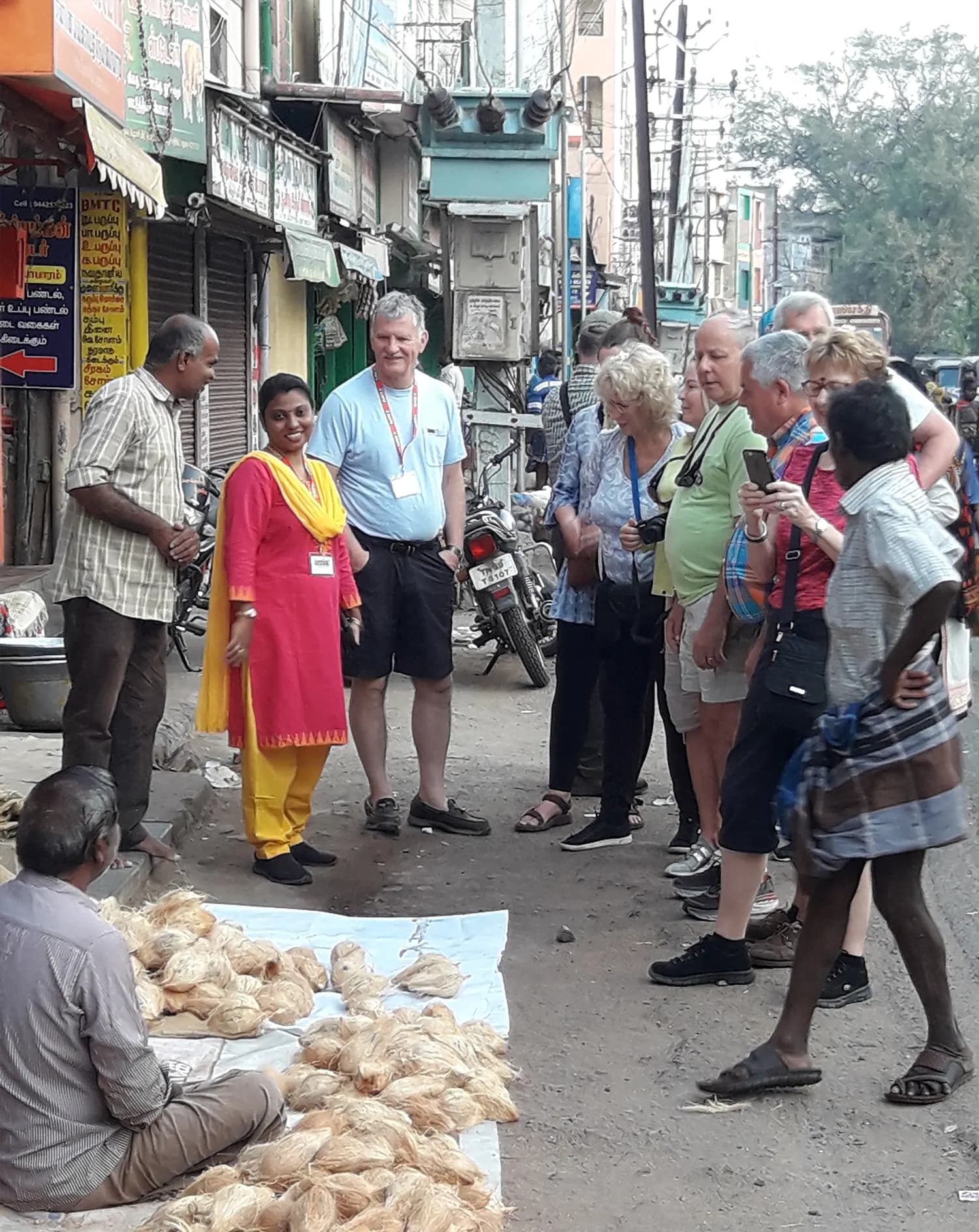 Local guide introducing travelers to South Indian heritage